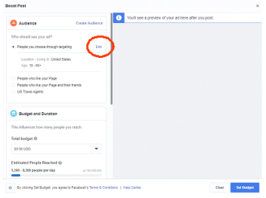Edit Audience for a Boosted Facebook Post