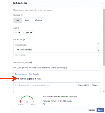 Targeting Newly Engaged Audience in a Facebook Post